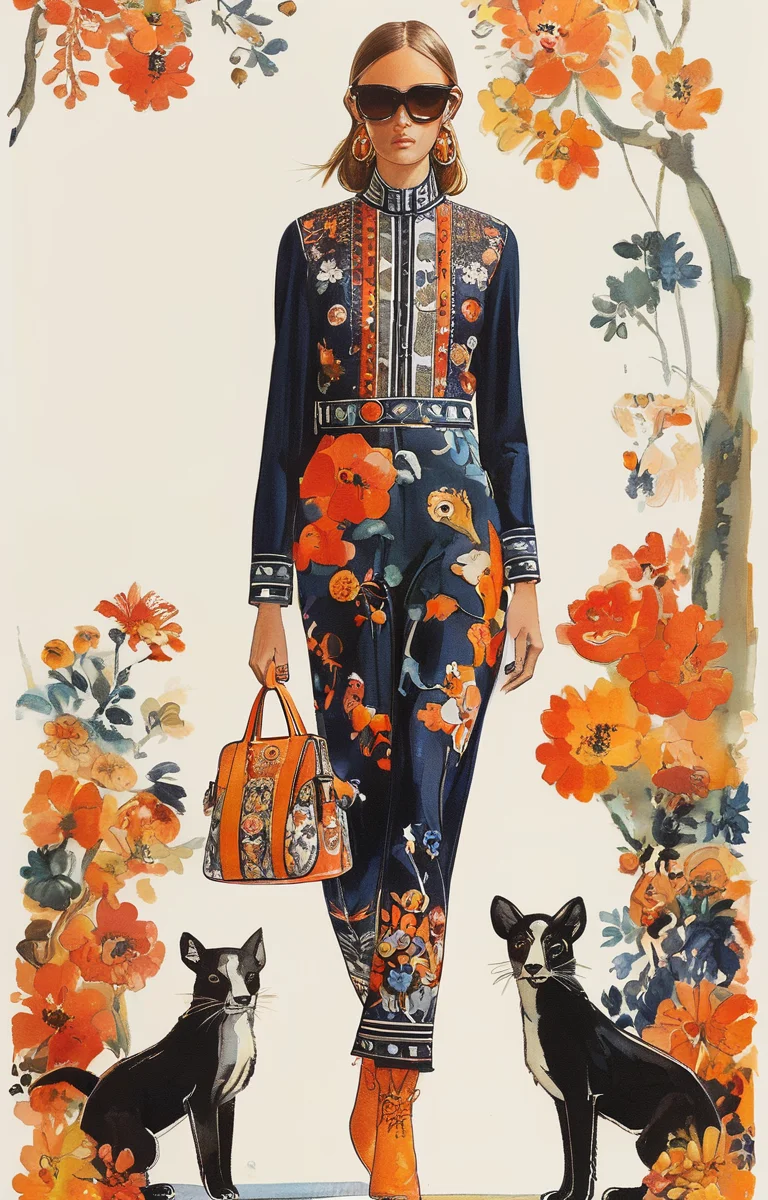 masterpiece,best quality,<lora:tbh317-sdxl:0.9>,illustration,style of Tory Burch animals