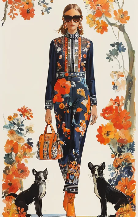 masterpiece,best quality,<lora:tbh317-sdxl:0.9>,illustration,style of Tory Burch animals
