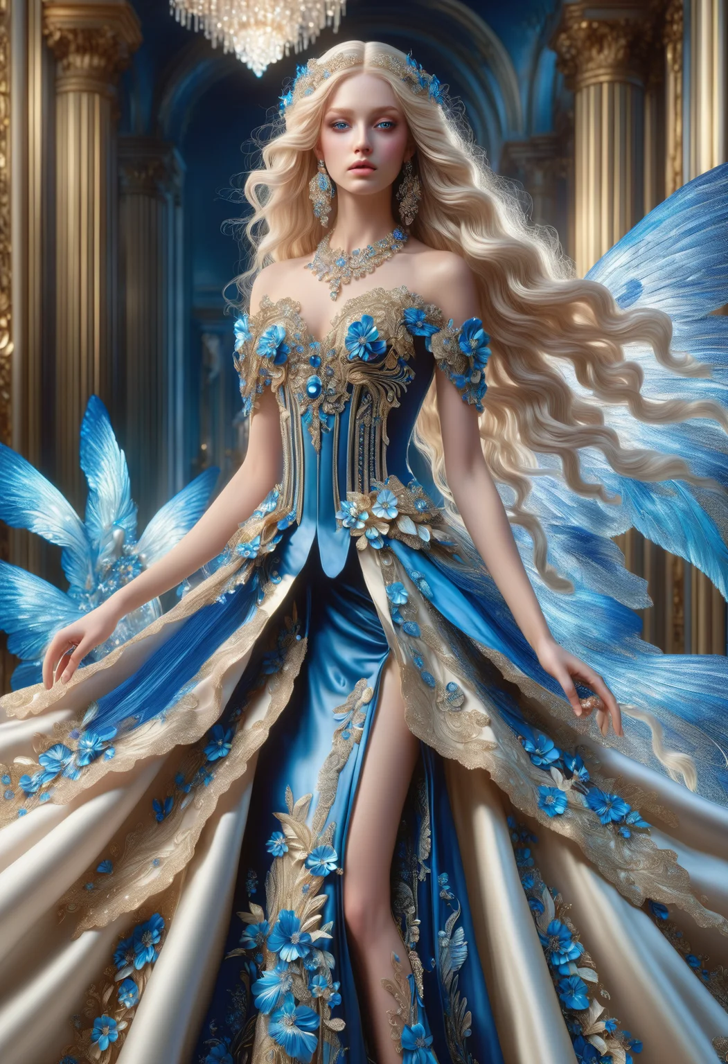 DonMM1yaXL man, baroque Empire Waist Dresses, Embellished Buttons, Sheer Fabrics, Cinched Waistlines, Ruffled Skirt Hemlines, Cameo Brooches, phthalocyanine blue, wings,DonM3t3rn1tyXL, <lora:myLora\DonMM1y4XL-v1.1-000008:.8> <lora:released\DonM3t3rn1tyXL-v1.1-000008:.8> <lora:SDXL\DetailedEyes_V3> <lora:myLora\DonMDr4g0nXL-rb>