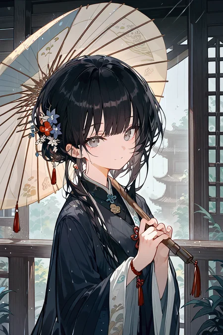 (score_9,score_8_up,score_7_up),<lora:mansui-v1:1>,hanfu,mansui,1girl,solo,umbrella,black hair,holding,long hair,holding umbrella,hair ornament,looking at viewer,smile,bangs,flower,chinese clothes,rain,hair flower,long sleeves,oil-paper umbrella,closed mouth,wide sleeves,grey eyes,upper body,jewelry,tassel,outdoors,railing,
good feet,anime,NSFW,expressive,amazing quality,ultra hd 32k,