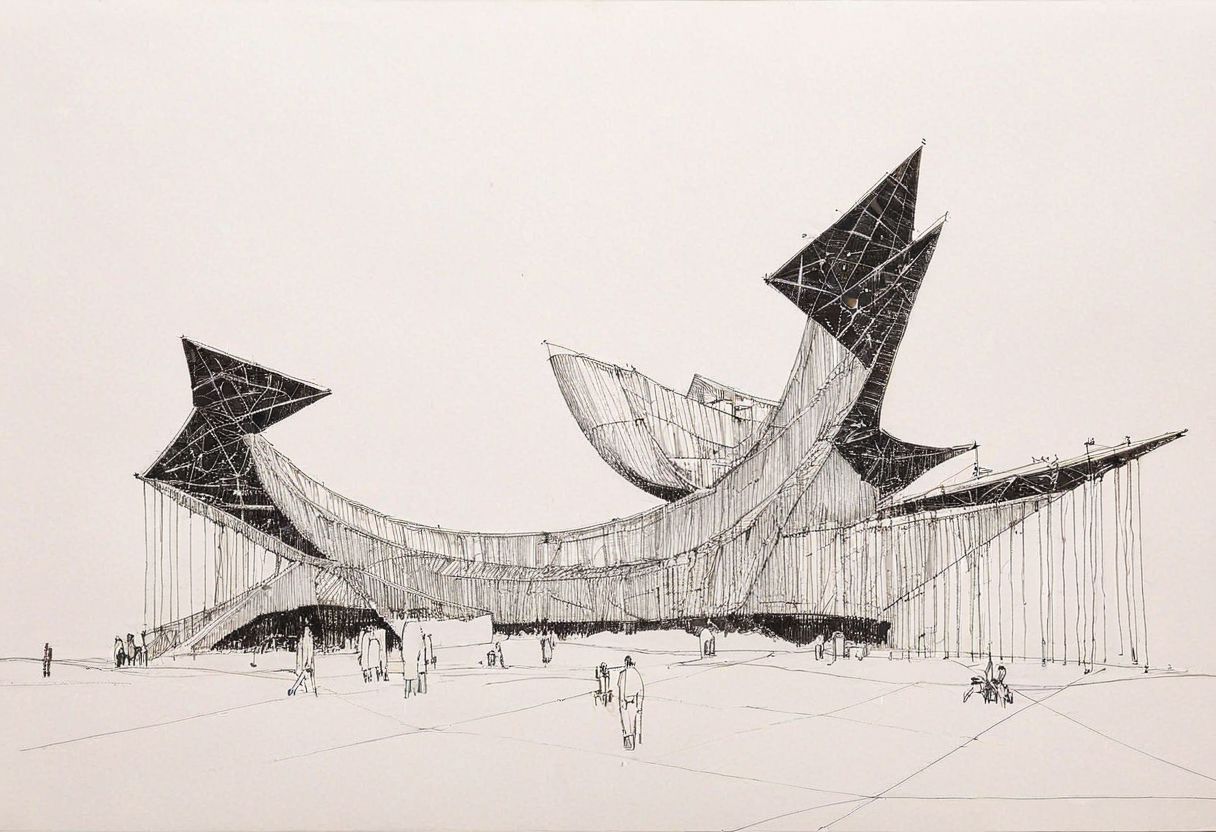 Space battle sketch, minimalist sleek space ships in space by kengo kuma, heavy black lines on white paper, stars, planets, <lora:HandSketcher-XL:0.7>  <lora:xl_more_art-full_v1:0.5>