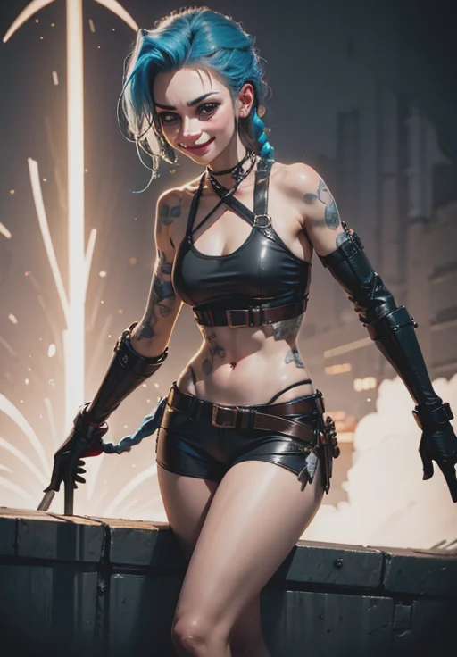 <lora:jinx:0.8>, jinx, smirk,, (acclaimed, alluring, captivating, exciting, gorgeous, striking:1.3)