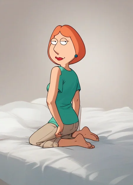 score_9, score_8_up, score_7_up, loisgriffin, 1girl, source_cartoon, orange-hair, pyjamas, kneeling on the bed, looking over shoulder, rating_safe
<lora:LoisGriffin-PonyXL:1>