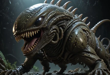 cinematic, xenomorph chonkasaurus, scifi, slimey, raytracing, HD, 4k, floating energy, night, dark, (energy effects:1.3), <lora:chonkasaurus-000003:1>, <lora:add-detail-xl:2>