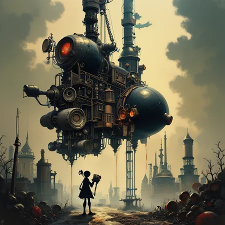 score_9, score_8_up, score_7_up, score_6_up, silhouette, In the heart of the steampunk city, gears turned and steam hissed from every corner. The air was filled with the clatter of machinery and the scent of oil, as inventors in brass goggles tinkered with their latest mechanical marvels., highly detailed <lora:ponys-dream:.9>