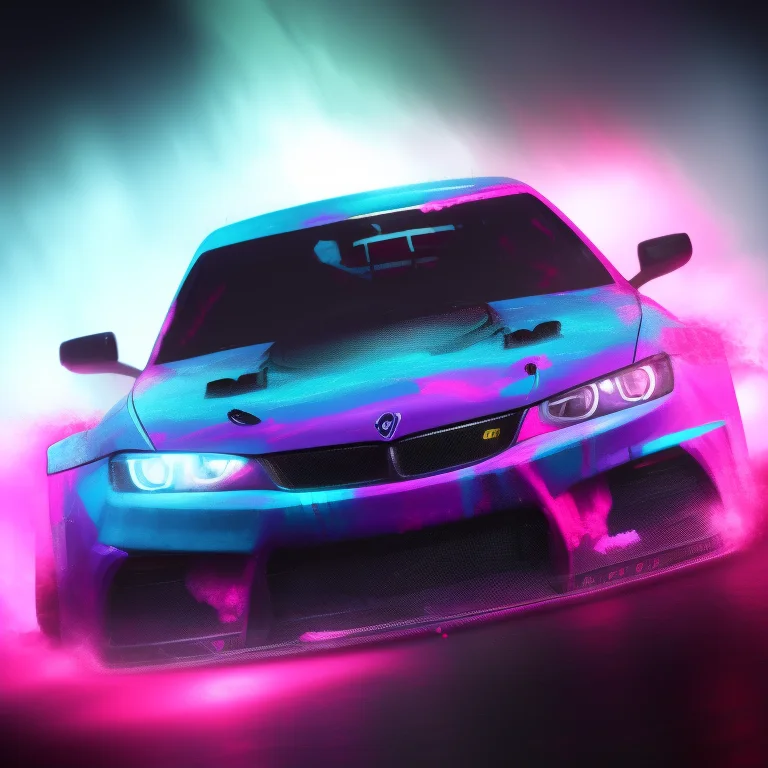 a photo of a blue lamb car with a bright light on it's hood and headlights on it's front, art by carstestv3