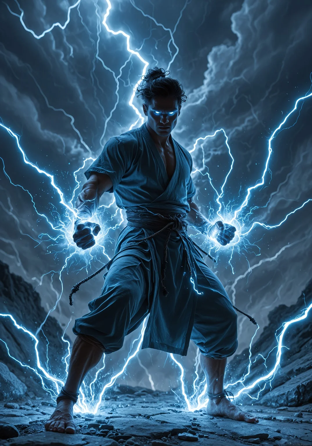 (((ultra detailed, masterpiece, high quality, )))
,
((( Ligmagmb2, lightning magic, electricity, glowing, lightning, Male focus, Blue theme, glowing eyes, blue eyes, )))
,
((( 1boy, solo, muscular man, kimono))
,
((( fighting stance)))
,
((( , ))
,
((( )))
,
((( )))
,
((( )))