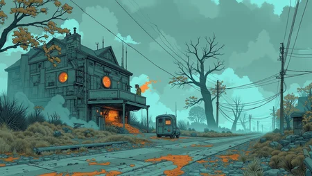 A thick, rolling fog creeps through a desolate town, dissolving everything it touches into a puddle of blood and bones. The fog seems to have a life of its own, moving with purpose and hunting down any living creature it encounters. The town is abandoned, with only the echoes of distant screams and the occasional rustle of movement in the fog. The style is terrifying and relentless, capturing the unstoppable horror of the flesh-eating fog and the sense of inevitable doom it brings
<lora:Blue_Future:1.5>