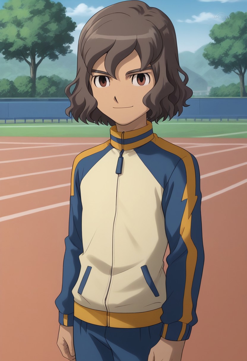 score_9, score_8_up, source_anime, highly detailed, 1boy, solo, male_focus, slender, skinny,
riccardo, 1boy, male focus, solo, brown hair, raimon, track jacket, brown eyes, 
jacket, track suit, gentle smile,
outdoor,