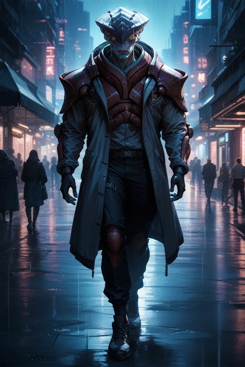 score_9, score_8_up, score_7_up,
<lora:MEJavik:0.8>
MEJavik, 1boy, alien, extra eyes, looking at viewer, standing in the rain on a neon-lit city street at night, full body