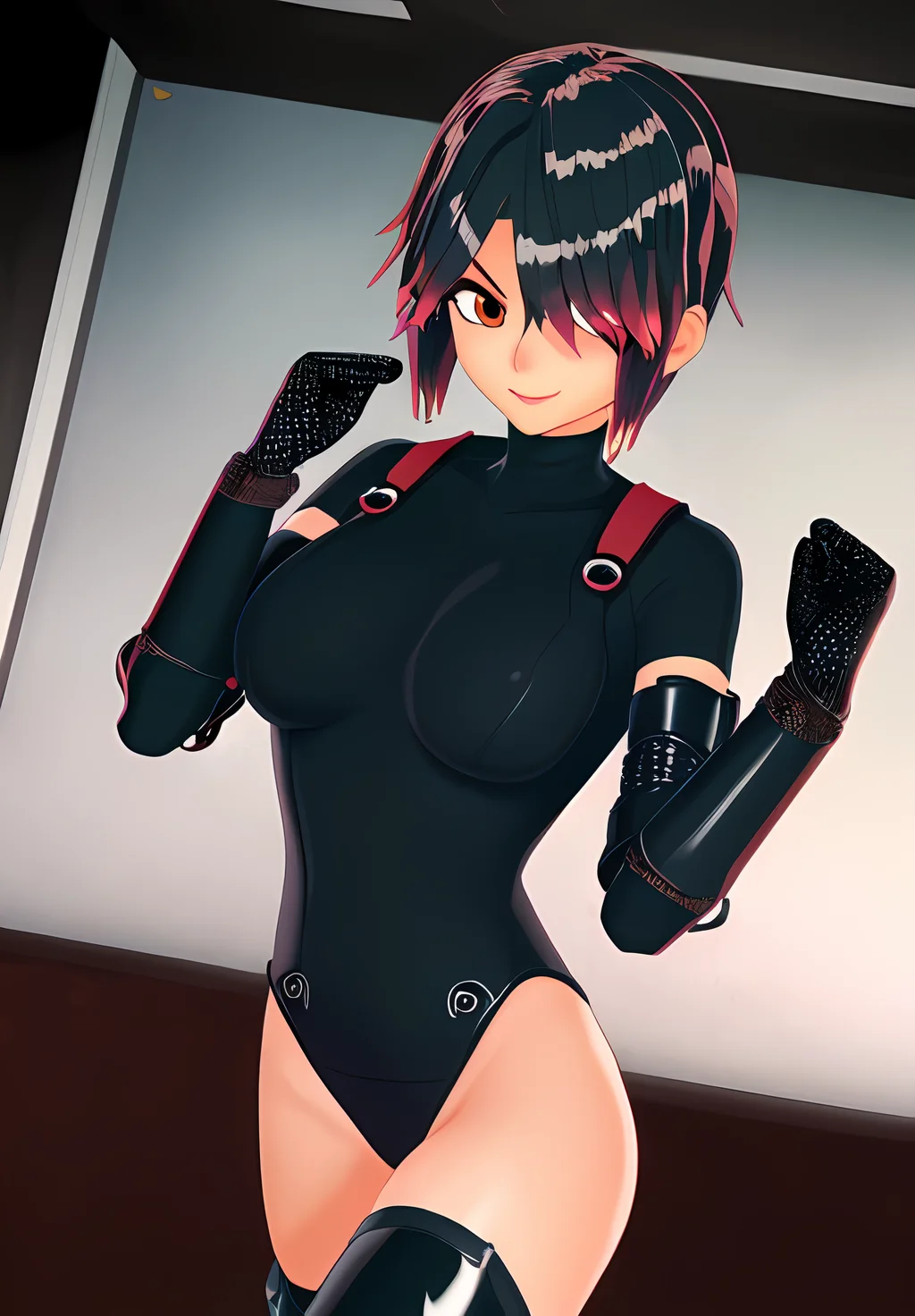 <lora:konoichi_hatsume:0.8>, konoichi_hatsume, 1girl, solo, ninja, bodysuit, fishnets,, (seductive, alluring, charming:1.3), (highly detailed, high quality:1.3)