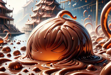 (masterpiece, 3D:1.2), (score_9, score_8_up, score_7_up,source_anime), (ultra-detailed,24K), best quality, CG, illustration,
slime morph,
close-up, backlighting silhouette,
no human,
chocolate slime, Slime made of liquid chocolate, numerous tentacles,
red wreath, red ribbon,
amusement park, outdoor,
ultra-detailed background,
