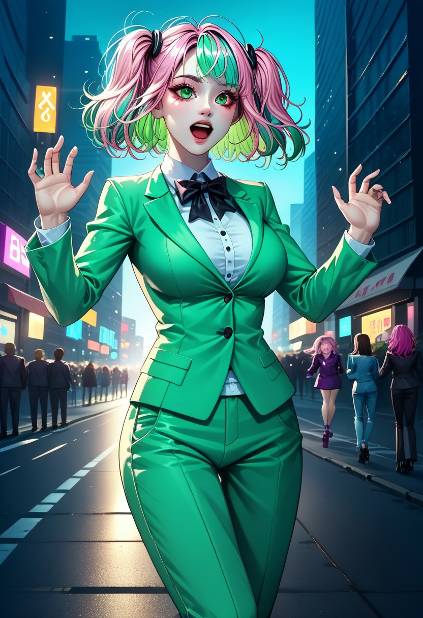 c0ll4nd3r style, Maycein_PDXL , ultra detailed, extremely detailed, sharp focus, flowers blooming around her, shiny, glitter, more prism, vibrant color, cinematic angle, cinematic lighting, source_anime, CityBG_PDXL BREAK PonyXLV6_Scores