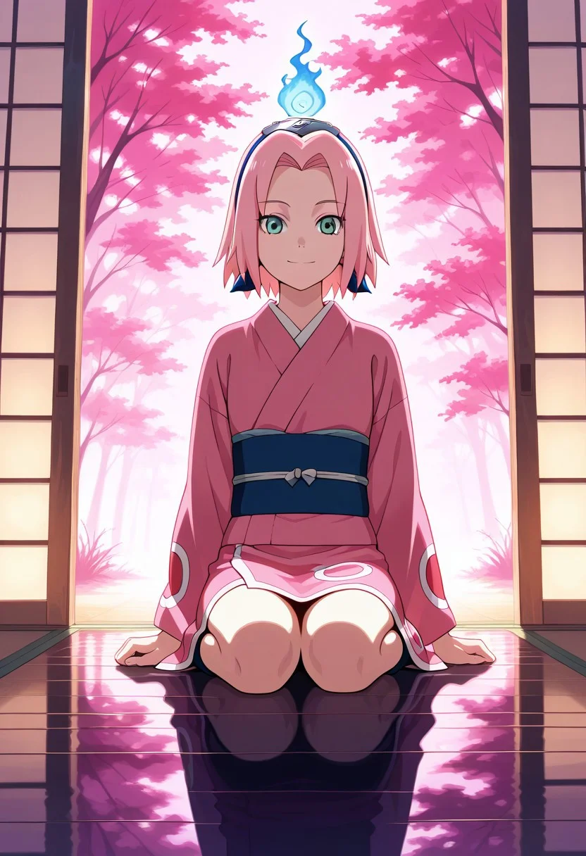 Score_9_up, score_8_up, score_7_up, source_anime, Expressiveh, perfect eyes, 1girl, solo, haruno sakura, pink hair, short hair, green eyes, slim body,Small breasts,
best quality, dynamic pose, dynamic angle, heart, looking at viewer,
pink kimono with red flowers, light reflecting on skin, japanese garden, sunny, godrays, intense lighting, detailed background, playful pose, spirit familair, spirit on head, cheerful, happy, looking at viewer, sitting,Dynamic pink lighting,nightpink particles,reflective floor,
score_9, score_8_up, score_7_up, score_6_up, score_5_up, score_4_up, masterpiece, 4K, quad HD, best quality, high quality, highres, stunning details, highly detailed, ultra detailed, extreme detail, perfect composition, very aesthetic, sharp focus, crisp details, vivid colors, soft lighting, cinematic lighting, dynamic lighting, volumetric lighting, sharp contrast, smooth shading, intricate details, cinematic color grading, clear details, harmonious composition, vibrant colors, ambient lighting, anime-style illustration, vibrant and expressive, ultra-detailed, high-resolution, smooth shading, cel shading, vivid anime colors, best quality, intricate details, elegant pose, cinematic lighting, dynamic composition, anime fantasy background, soft glow, dreamy atmosphere, stunning character design, expressive eyes, 4K HD, anime artstation trending,, ansrd