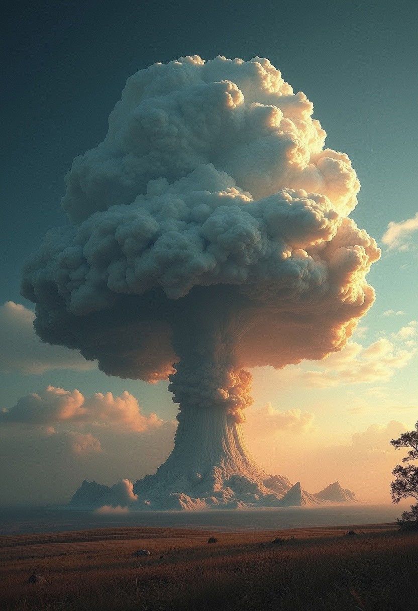 photo of a nuclear mushroom cloud in the shape of a christmas tree