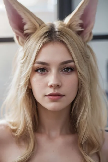young swedish girl, laying, crawling, albino, eyes close-up, looking up, portrait, white loose light translucent summer dress, selfie, big hair, long messy white wavy hair, huge very long silky fennec ears, animal ear fluff, fox tail, depth of field, big ice color eyes with long white eyelashes, white eyebrows, round rich big parted lips, very strong freckles, curious, cute, innocent, outside, sun from the side, rim light.
(RAW photo:1.2), (photorealistic:1.4),(masterpiece:1.3),(best quality:1.4),ultra high res,(detailed eyes),(detailed facial features),HDR,8k resolution, solo focus, skin tight, (shiny skin),(slender girl), dreamlike, (extreme detailed illustration),
extreme detail, very sharp, hyper realistic, colorful, saturated, bloom, lens flare, bright