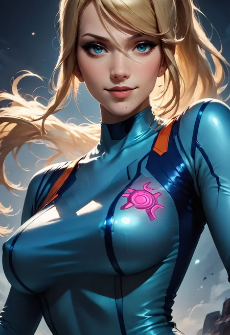 score_9, score_8_up, score_7_up, pinup girl pose, Expressiveh, volumetric lighting, mood lighting, cinematic lighting, dark cinematography, semi realistic, view from front, full-body, zero suit samus from metroid, blonde hair, very long hair, hair down, fully-clothed, huge tits, saggy tits, looking at the viewer, smiling, posing suggestively, rocky planet, purple sky
BREAK dramatic angle, unique perspective, unique angle