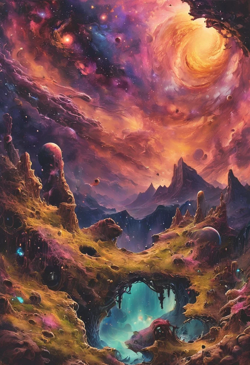 a time warped personal devices working, presentable, heaven condition, panorama, lush landscape, cosmic nebulae, <lora:SDXL_DFxnk_design:0.8> DFxnk design, <lora:XSfenlie:0.3> fenliexl