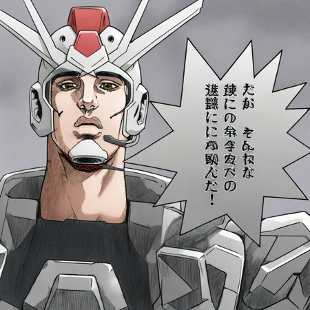 <lora:WekapiposSistersHusband_SDXL-000040:1:lbw=1,1,1,1,1,1,1,1,0,0,0,0>wekapiposh, solo, looking at viewer, araki hirohiko (style), gundam, male focus,