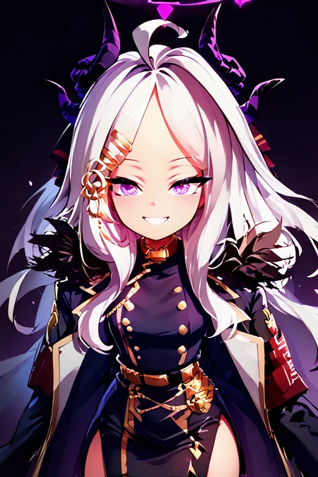 score_9, score_8_up, score_8, medium breasts, (curvy), cute, eyelashes, BREAK, , zzHina, purple eyes, long hair, hair ornament, white hair, horns, hina (blue archive), ahoge, halo, multiple horns, parted bangs, skirt, long sleeves, hairclip, black skirt, coat, coat on shoulders, fur trim, black gloves, <lora:Hina_BlueArchive_PDXL:1.0>, , BREAK, looking at viewer, ,,, smile, upper body, leaning forward, head tilt, ,,, embedding:zPDXL, Expressiveh, ,,, <lora:theButcherXPDXL:0.8>, <lora:CatalystStylePDXL:0.6>, <lora:SDXLFaeTastic2400:0.5>, <lora:Expressive_H-000001:0.4>,