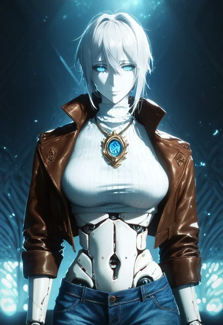 score_9, score_8_up, score_7_up, (unreal engine 5, unreal engine 3d scene), HD, details, high quality, rendered face, source_anime, good_hands. hourglass figure, perfect body,
score_9_up, score_8_up, score_7_up,source_anime, highly detailed, sharp, masterpiece, intricate details, a sexy robot girl,
medium perky tits, perfect body,
white crop top,large breasts,midriff,denim shorts,small necklace,leather bomber jacket,(cowboy body shot),abstract background,looking at viewer,slight smile,facing viewer,Barcode on pubic, kneeing,
BREAK
soft skin, soft skin, shining glossy skin, soft abs, slim waist, (slender body),
Expressiveh, (volumetric lighting:1.2), cinematic, cinematic lighting, reflections, ultra hd, visual effects, graphic effects,
ambient occlusion, raytracing, soft lighting, realistic, blum effect, masterpiece, absolutely eye-catching, particles, glow, shining, intricate cinematic background, (beautiful face),
BREAK
(score_9, score_8_up, score_7_up), (Masterpiece), (expressive eyes), 1girl, Automaton, colored skin, (white_skin:2.0), (joints:2.0), white hair, blue eyes, glowing blue eyes, <lora:MGE_V5.1:0.5>
BREAK
score_9, score_8_up, score_7_up, score_6_up, score_5_up, <lora:frengXLP:1> freng, 1girl,
<lora:VEXLP:1>, VE,