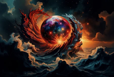 A fractalex digital painting in a compelling use of (snellâs law) how light travels through the lenses of spheres creating a gateway to other dimensions through a spectrum of fractal separation into multidimensional gateways with views of exploding star, before entering a newdimension. precise fractal design, flowing curves, precision, colorful fractal geometry, harmonic interference, dismrt style, realism, detailed digital illustration, photo manipulation, altered realities, digital artistry, striking visuals, chiroscuro lighting, masterpiece, best quality, highres, high detail, sharp focus, detailed background, light reflection, photo-realistic,  <lora:P-Mystic-Fusion_v10:0.8375000000000001> <lora:flux.1_lora_surreal-tones_v1:0> <lora:RealisticDigitalPainting-flux:0.6> <lora:skin_texture_style_v5-flux:0.8> <lora:fractalex:0.5441650390625> <lora:-_Flux1_-_vanta_black_V2.0:1>