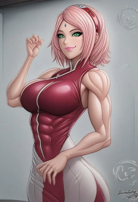 , tendency for black and white, doodle, hard lines, 1girl , sketch of beautiful gorgeous haruno sakura, light pink hair, green eyes, pink lipstick , forehead mark, hairband, smile , slight smirk  fit body, abs , random pose , indoors   ,  large breast,  masterpiece, best quality, very aesthetic, absurdres ,novuschroma54 style , ScribbleRay