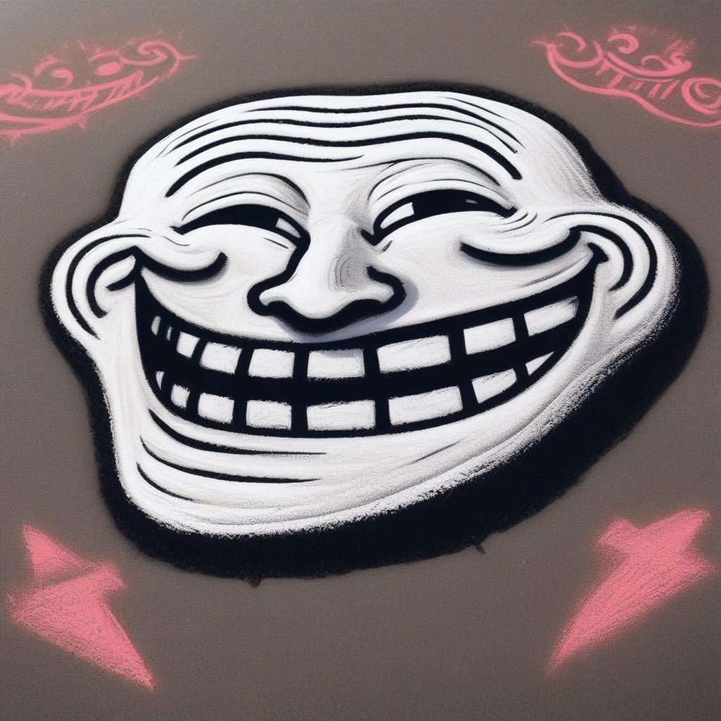 ch4lkdr4wing, colored chalk, trollface, teeth, grin, smile