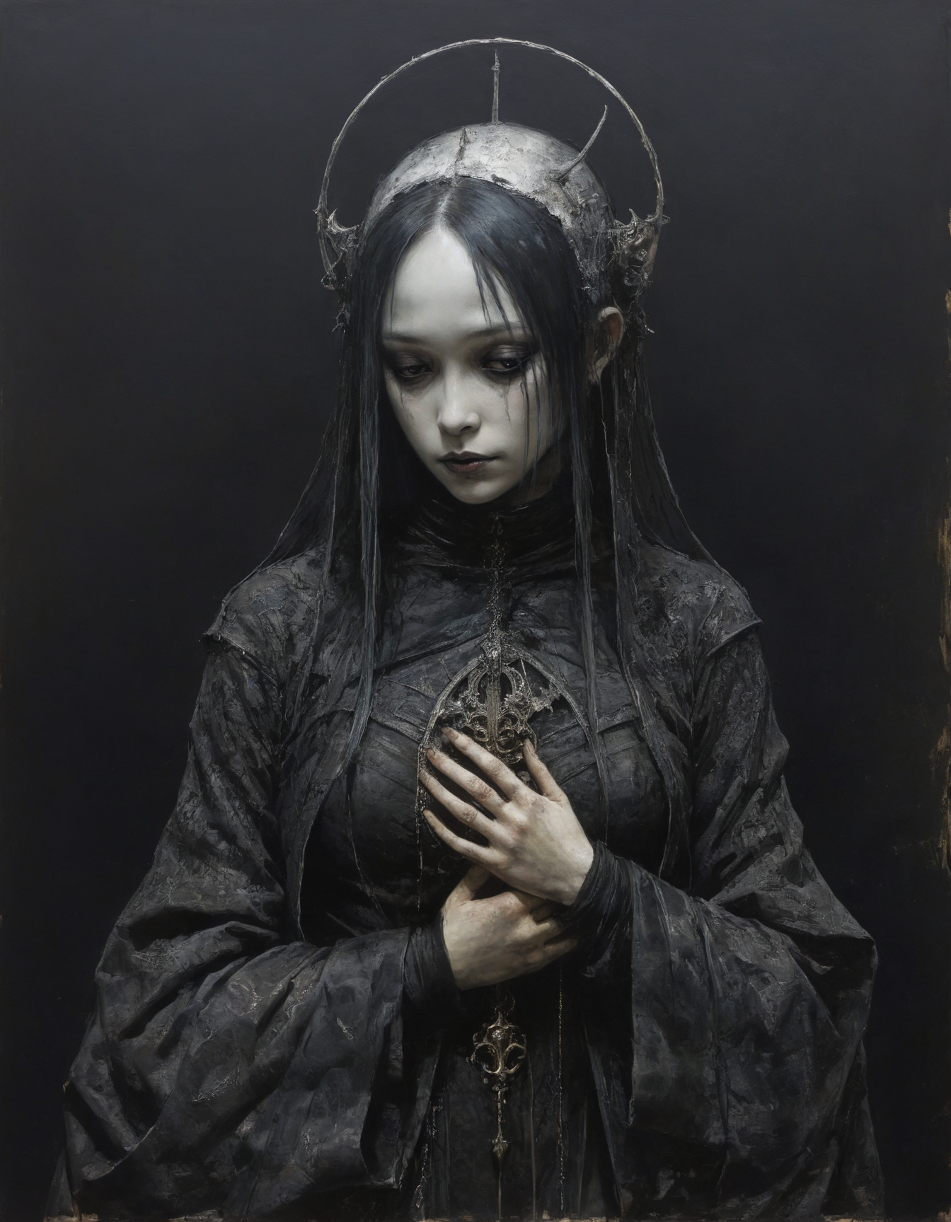 by Tsutomu Nihei,  (gothic but extremely beautiful:1.4), (masterpiece, best quality:1.4) , in the style of nicola samori,
<lora:epi_noiseoffset2:0.5> <lora:add-detail-xl:1> <lora:xl_more_art-full_v1:0.5>  <lora:NicolaSamori:0.7>