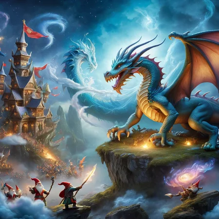 Fujifilm quality photograph (best quality)++, (masterpiece)++, (detailed)+, elf on the shelf fighting a Dragon, (fantasy illustration)1.3, enchanting Dragon battle elf on the shelf, mystical battle, (many gnomes battling)1.4 (whimsical charm).4 Otherworldly charm, mystical sky, (Luis Royo)1.2, (Yoshitaka Amano)1.1, moonlit night, soft colors, (detailed cloudscape)1.3, (high-resolution)1.2 (gnomes  battling everywhere)1.2 , <lora:DonM3t3rn1tyXL-v1.1:0.3> DonM3t3rn1tyXL <lora:DonMD1g174l4sc3nc10nXL:0.3> DonMD1g174l4sc3nc10nXL  <lora:Dragons:0.8> dragon  <lora:EnvyMagicalXL01:0.3> magical <lora:FantasyLandscape:0.8> FanLan