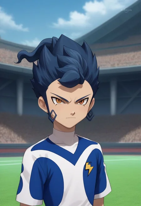 score_9, score_8_up, score_7_up, source_anime, highly detailed, 1boy, solo, male_focus, slender, skinny
tsurugi2, raimon, male focus, 1boy, galaxy soccer uniform, solo, sportswear,
soccer uniform, blue hair, upper body,
outdoor,