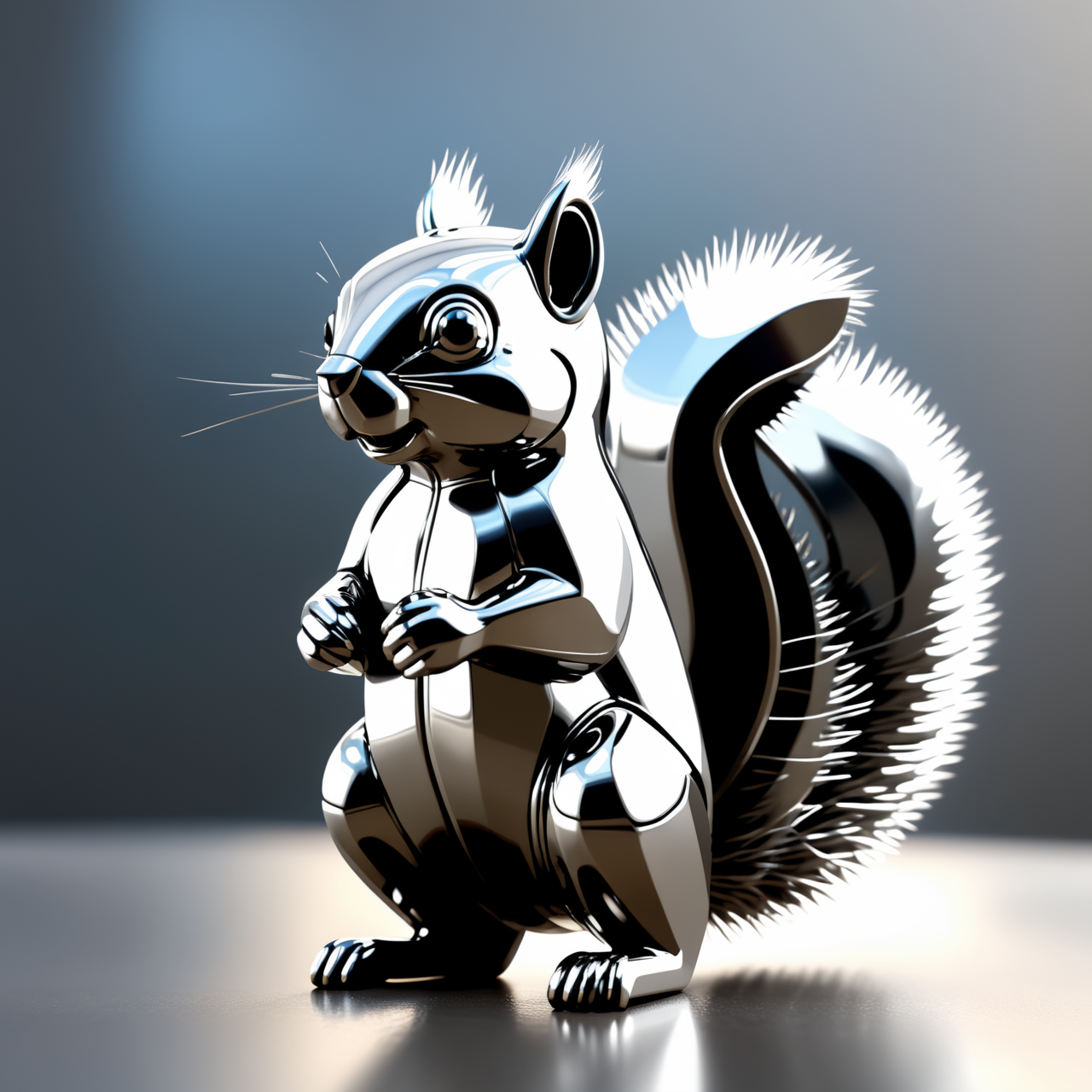 a Squirrel made out of Jed-Steel, masterpiece, wallpaper engine, octane render ,  <lora:PolishedSteelStyle:0.7>