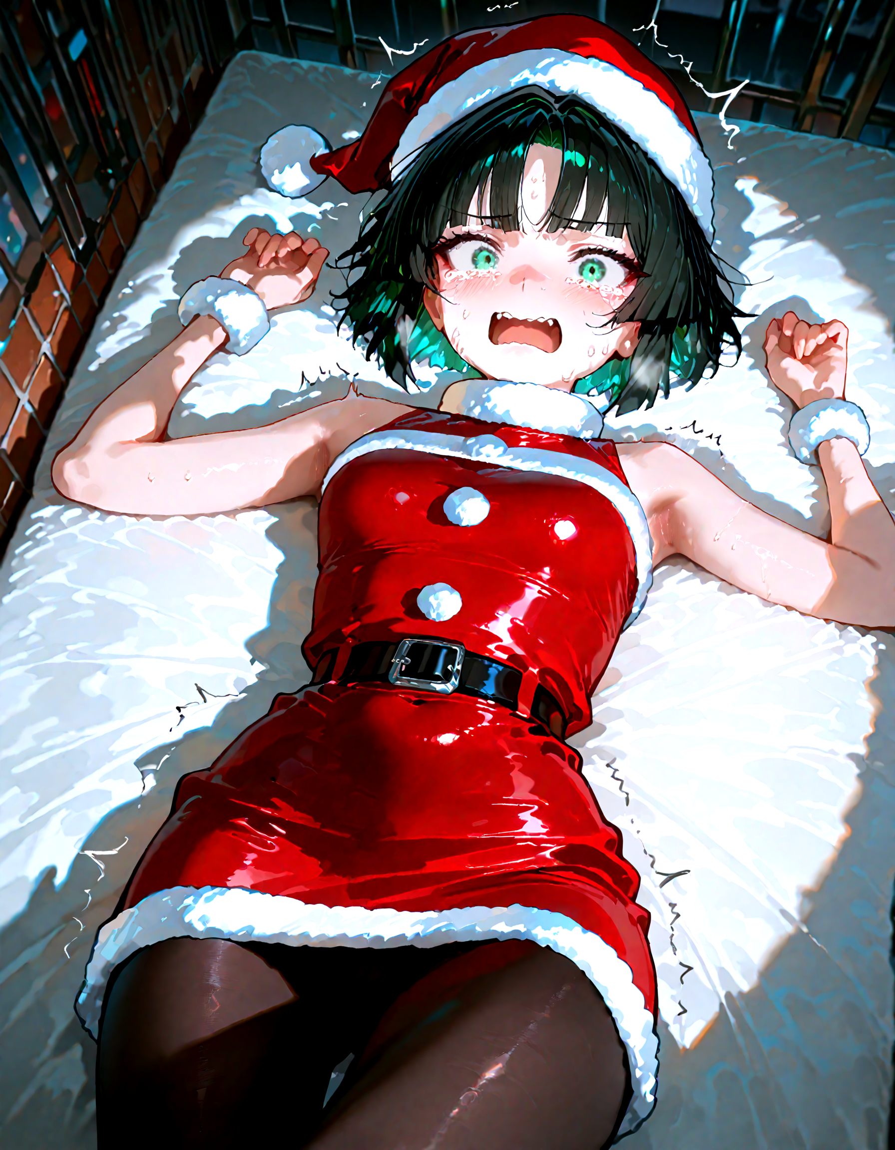 1girl, solo, santa_costume ,santa hat,allmind_(armored_core_vi) , pantyhose ,  ,open_mouth, panicking , tight_clothes, tight dress, nervous,nervous_sweating , on back,struggling ,crying ,
sleeveless  ,pov, from above,
,r0b0t_s4nta_c1aus,
,masterpiece, best quality, amazing quality, very aesthetic, absurdres, newest, (volumetric lighting),
<lora:illustrious_noobai_epsilon_pred_1_best_quality_v1:0.4> ,<lora:illustrious_noobai_epsilon_pred_1_masterpieces_v1:0.4>, <lora:illustrious_noobai_epsilon_pred_11_very_aesthetic_v1:0.4>, <lora:ponyv5_noobV065S_1_adamW:0.6>, <lora:add-detail-xl:0.4>, <lora:GEN(illust) 0.2v:0.6>,<lora:cfg_scale_boost:0.4>, <lora:Robot_Santa_Claus_Futurama:0.8>