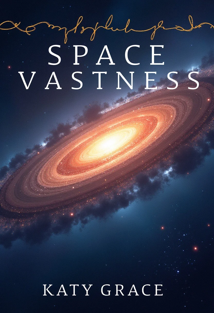 score_9, score_8_up, score_7_up,detailed background, Book cover, image of space, inscription: ‘Space Vastness’,by Katy Grace