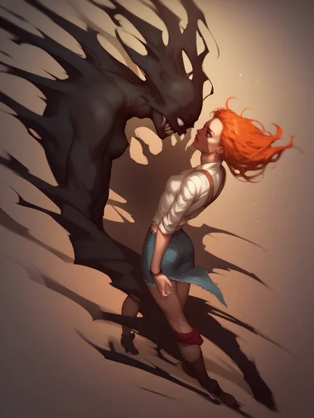 score_9, score_8_up, score_7_up, score_6_up, score_5_up, <lora:th3d4rkXLP:1> th3d4rk, darkness, shadow, 1girl, ginger hair,