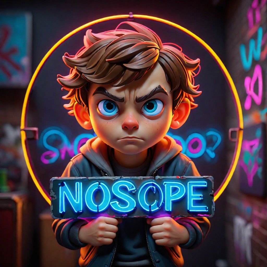 pc gamer boy , graffiti neon images of a neon lit sign with the text 'NoScopE'