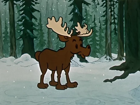 A brown moose, dark snowy forest background, Rune Andreasson style <lora:Rune_Andreasson_Style_V2:1>