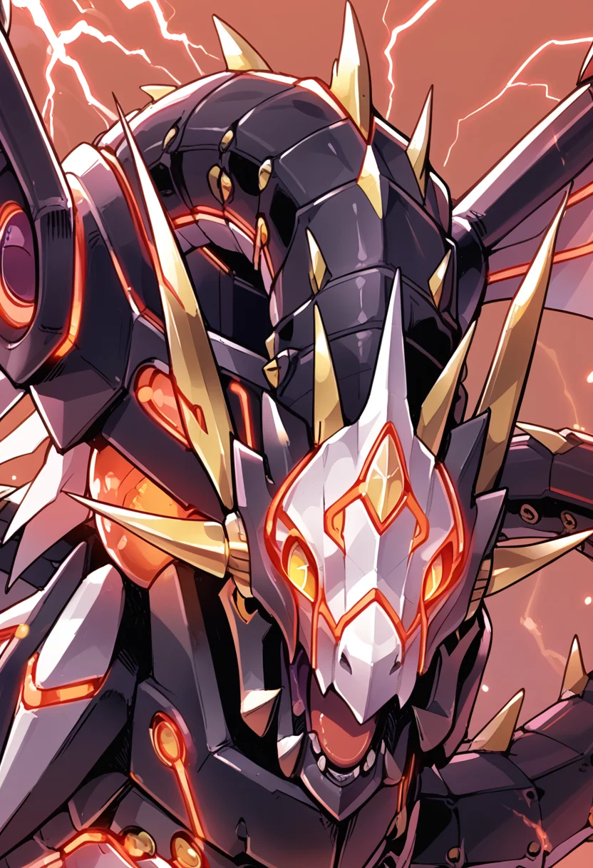 (score_9:0.9),score_8_up,score_7_up,rating_safe,(zPDXL3),
<lora:Cyber Dragon Infinity ponyXL v1.12:0.74>,close-up,cyber dragon infinity,mecha dragon,open mouth,no iris,red lightning,no pupils,red glowing mecha eyes,