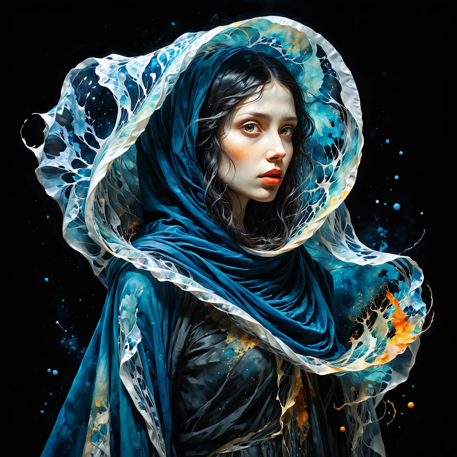 lady of the winter, sexy and mysterious silhouette, billowing  transparent veil, watercolor painting by Zdzislaw Beksinski and George Buckett, inspired by Egon Schiele and Gustav Klimt, Carne Griffiths and Agnes Cecile,  fantasy concept art, artistic photorealism, smooth, Steve McCurry style, great masterwork by head of prompt engineering, amazing depth  <lora:wuzzolismus:0.95>