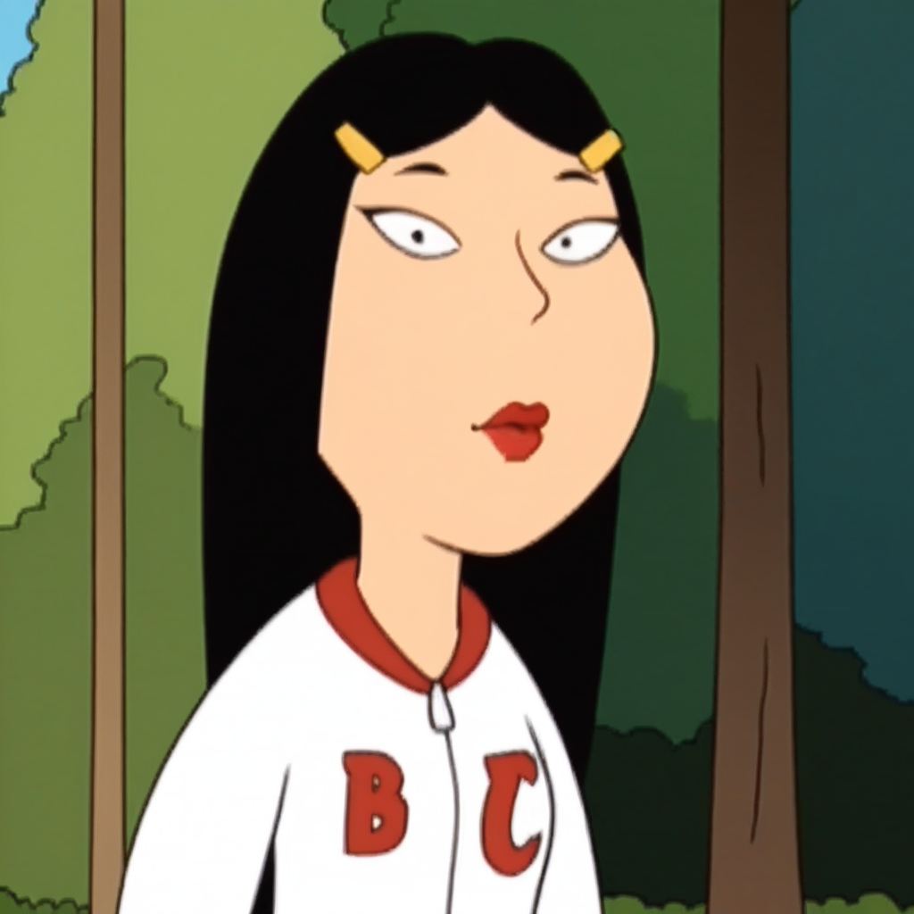 score_9_up, score_8_up, BREAK, UnnamedAsianGirl, 1girl, solo, black hair, long hair, black eyes, lipstick, hairclip, shirt, upper body,  <lora:UnnamedAsianGirl_FamilyGuy_PXL_Leaf1:0.9>, outdoors, forest, closed mouth,