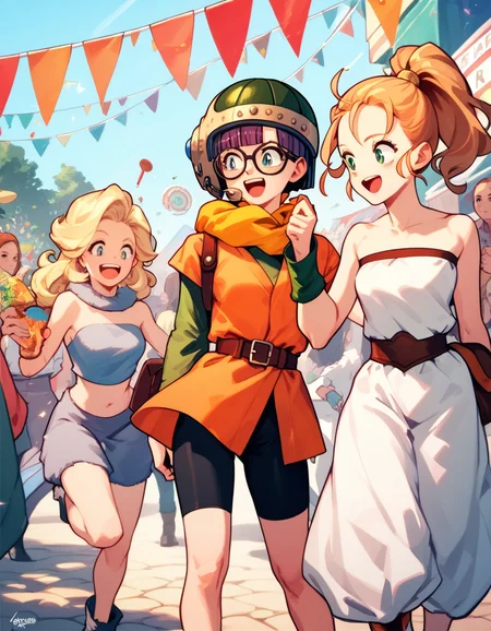 score_9, score_8_up, score_7_up, score_6_up, score_5_up, score_4_up
<lora:chrono-trigger-ponyxl-000027:0.3>
3girls, excited, festival, side-by-side
BREAK
ayla, bare shoulders, midriff, cleavage, fur, fur skirt
BREAK
lucca, glasses, scarf, helmet, belt, orange shirt, green sleeves, short over long sleeves, bike shorts
BREAK
marle, ponytail, strapless dress, white dress