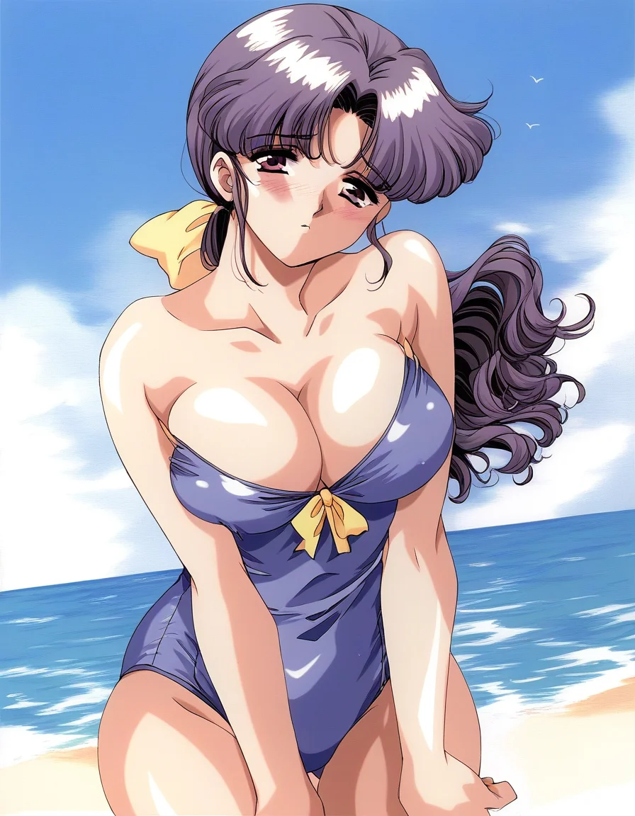 score_9, score_8_up, score_7_up, source_anime, rating_explicit, BREAK <lora:Fujino_Yukiko_XL:0.9> FujinoYukiko, long hair, purple eyes, purple hair, large breasts, low ponytail, Yellow bow, hair ribbon,
blush, swimsuit, summer, beach, sea, cowboy shot, large breasts, cleavage, sad,
outdoor, day, sky,