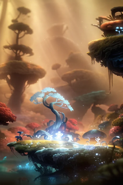 <lora:S2-Ori-ArtStyle-000008:1>,by Pino Daeni, by Ruan Jia, by Alayna Lemmer, by Carlo Galli Bibiena,
spirit tree, crepuscular ray, golden light, starry,
forest with water and rock and glowing mushroom,
(Ori and the Blind Forest), (Ori and the Will of the Wisps), 2D game, digital art,
realistic proportions, sharp focus, (HDR), (8k), (gigapixel), ((masterpiece))