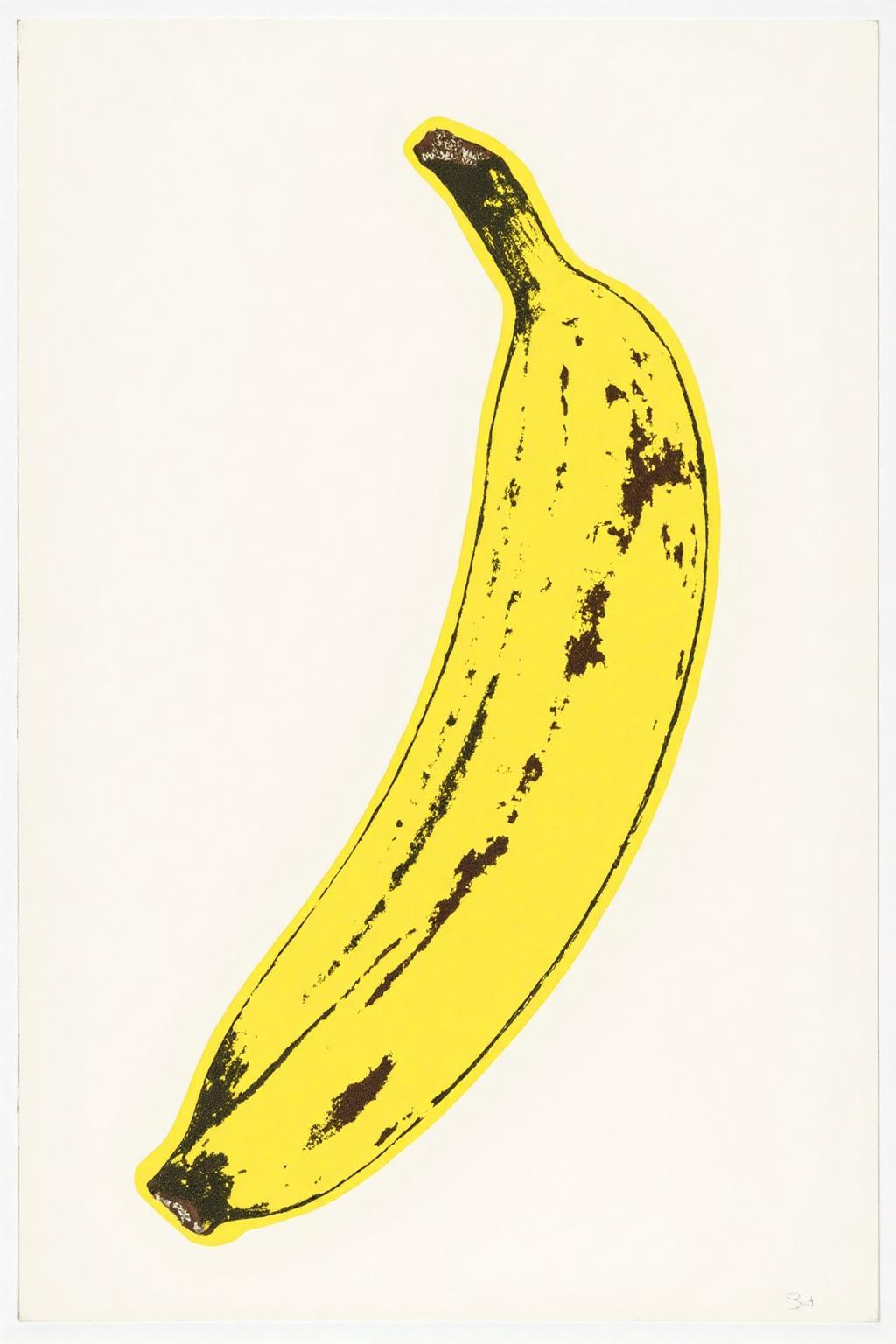 andywarhol1 illustration.
A banana positioned diagonally from the top right to the bottom left. The banana is bright yellow with black accents, against a plain white background. <lora:andywarhol1_cap_d6a3:1.0><lora:836294561618729192:0>