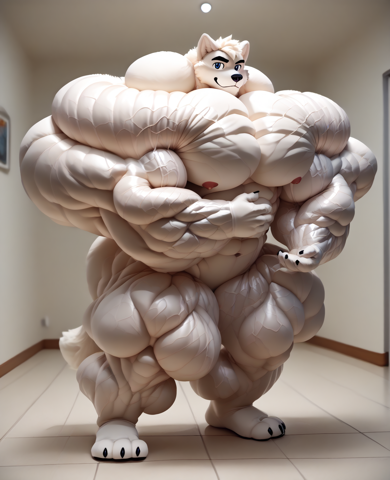 score_9, score_8_up, score_7_up, source_3D, hyper gigantic muscles, hyper muscles bigger, fursuit wolf male muscular. Officially no I wouldn't show my older brother, he basically thinks I still don't know how to take care of myself, Look at his face, bro, he's basically staring at me, Pay close attention bro, my brother seems to be mad at me, Calm down there brother, no need to get angry.