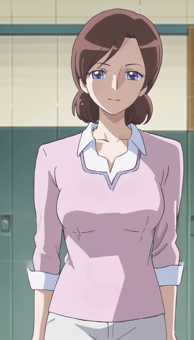 1girl,purple blue eyes,mature female,brown hair,medium breasts,<lora:Tsukikage_Haruna-000008>,