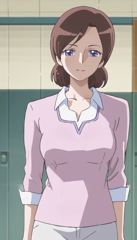 1girl,purple blue eyes,mature female,brown hair,medium breasts,<lora:Tsukikage_Haruna-000008>,