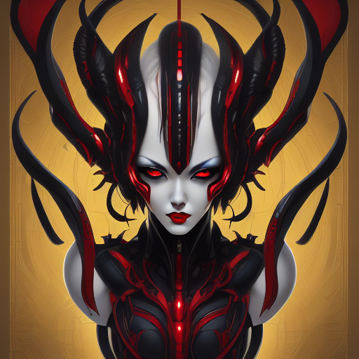 artist name, breasts, red eyes, headgear, red lips, blue eyes, yellow theme, grey hair, portrait