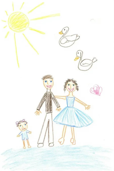 This is a colorful, whimsical drawing, depicting a simple, childlike illustration of a ballet dancing scene from Swan Lake by Tchaikovsky <lora:5yocrayon1_cap_d6a3e12:1.0><lora:822104371924868854:0>