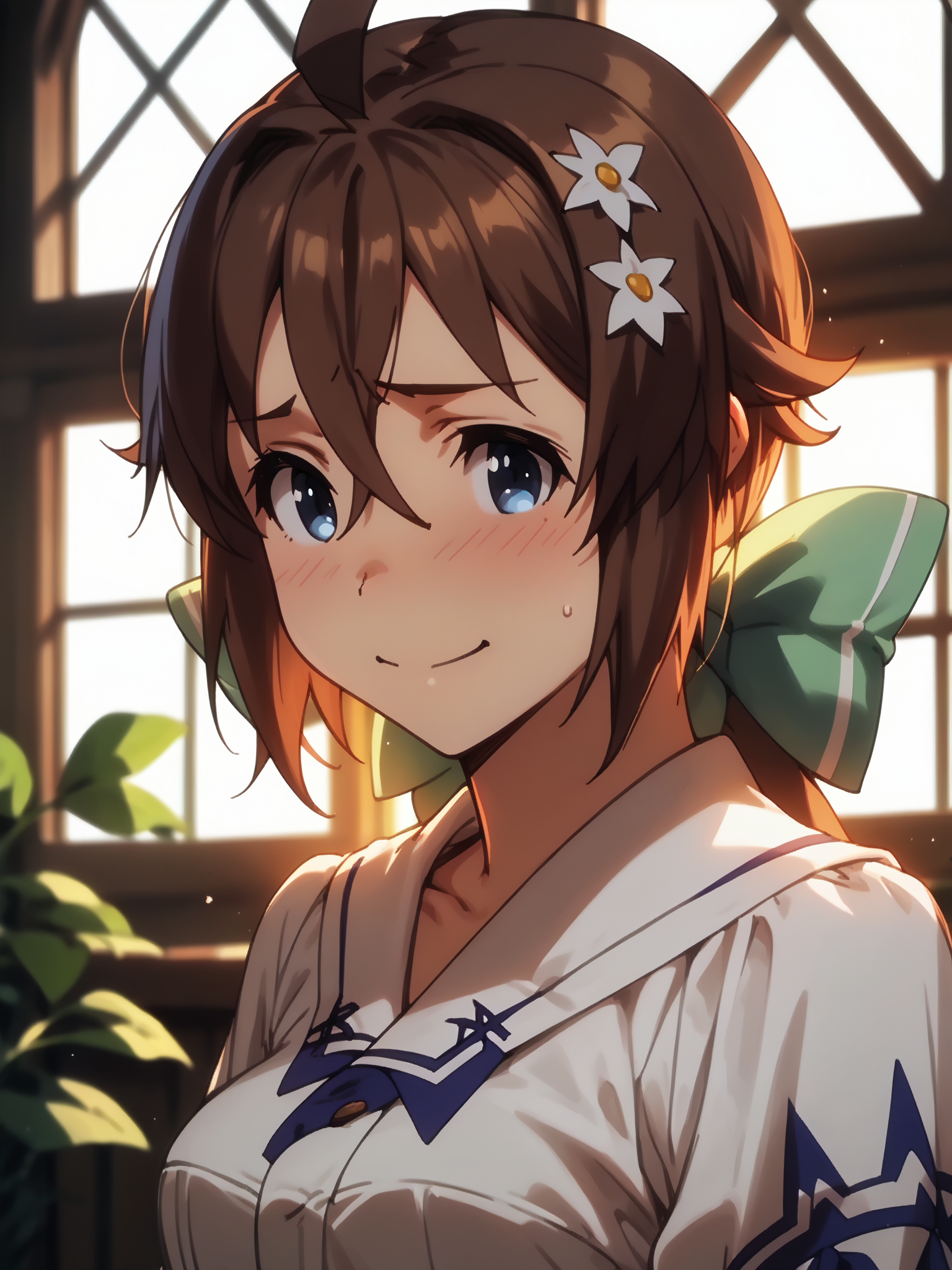 (upper body, solo focus:1.2) <lora:happy_tentacle-koinaka-mio-v0.1-000030:1>, ht_koinaka_mio, (petite:1.2), <lora:Shed_The_Skin's StS_age_slider_v1_initial_release:-1> ( :1.1) ( , , (embarrassed :1.2) , smile , (looking down:1.2) :1.1) indoors, ((night, night sky :0.6), :0.8), (open window :0.9), (furniture:0.9), , (sidelighting:0.5), (light rays, light particles:0.5) , , , (medieval :0.9), greenhouse, plant, (vegetation:1.2) (( from side :1) :0.8) score_9, score_8_up, score_7_up, score_6_up, score_5_up, score_4_up, ( [(realistic, photorealistic:1.3):(realistic:1.2):16] [(3d:1.2)::14] :1) <lora:LUUNA's Lunas-NijiJourney-SDXL-B2:0.35>, nijijourney <lora:prgfrg23's Counterfeit-V3.0 Style SDXL_LoRA_Pony Diffusion V6 XL:0.6> <lora:mfcg's mfcgXL:0.12> <lora:reweik's gyokai(himehajime)_PonyXL_style_v01:0.14>